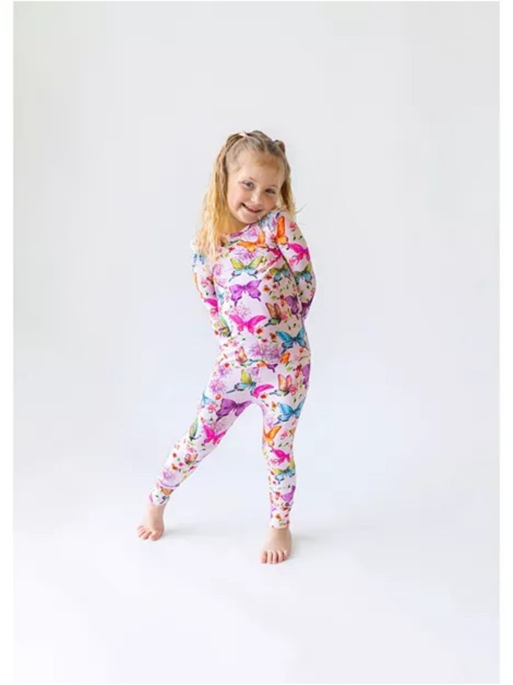 Posh Peanut Pink Butterfly & Floral Long Sleeve Pajama Set